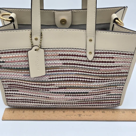 Coach Field Tote In Upwoven Leather, Chalk Multi - Picture 12 of 16